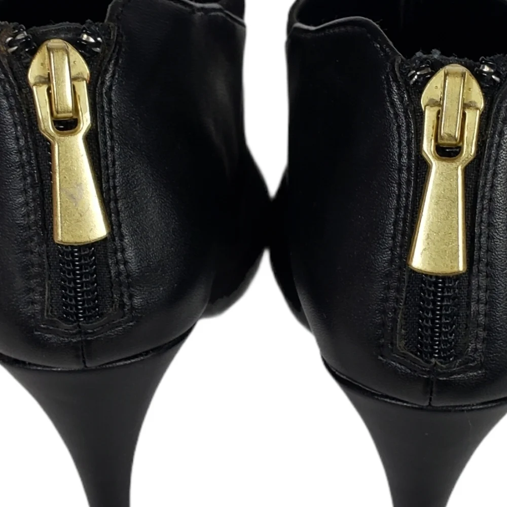Black Suede Leather Ankle Boots Gold Zip Booties - Picture 7 of 8